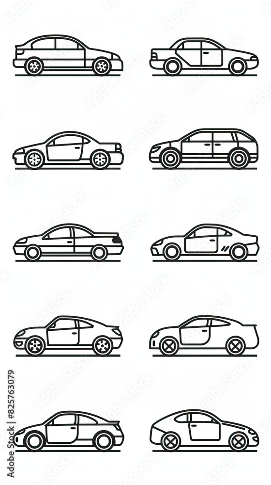 Car icon set in linear style. Transport symbol. Vector illustration Car icon set in linear style. Transport symbol. Vector illustration