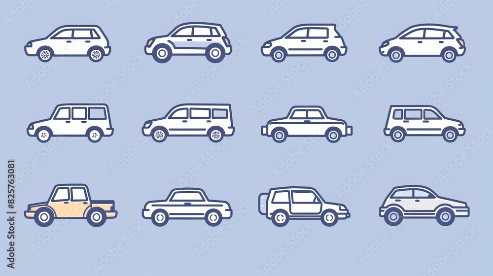 Car icon set in linear style. Transport symbol. Vector illustration Car icon set in linear style. Transport symbol. Vector illustration