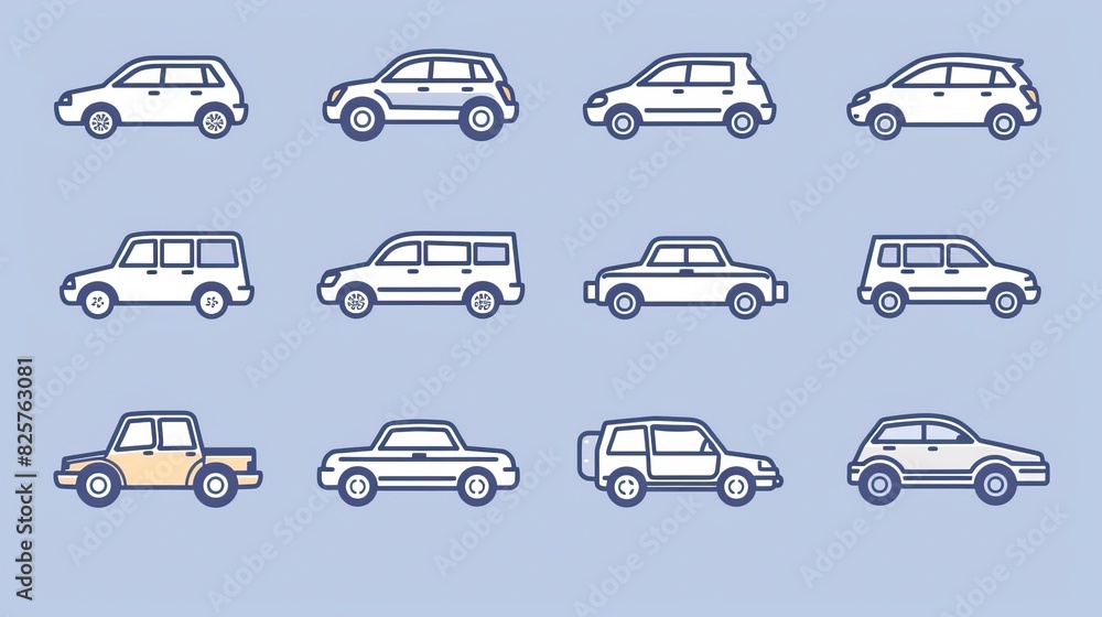 Car icon set in linear style. Transport symbol. Vector illustration