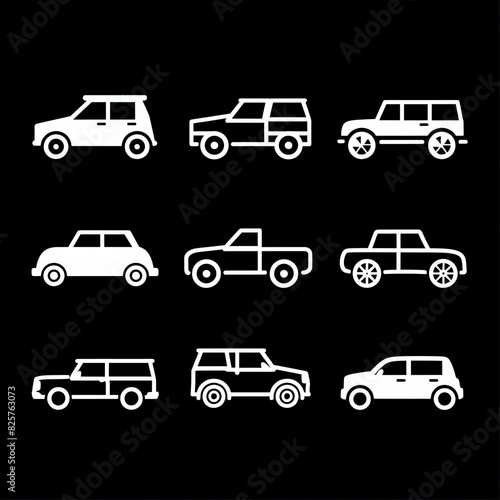 Car icon set in linear style. Transport symbol. Vector illustration