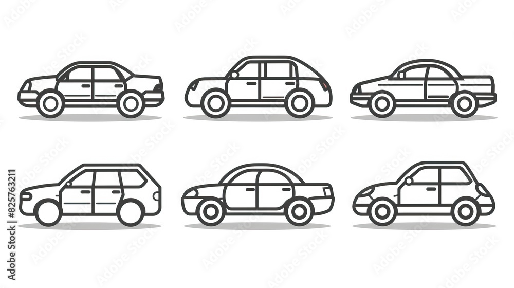Car icon set in linear style. Transport symbol. Vector illustration Car icon set in linear style. Transport symbol. Vector illustration