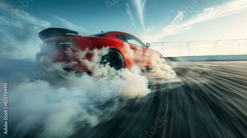 Car drifting, Blurred image diffusion race drift car with lots of smoke from burning tires on speed track