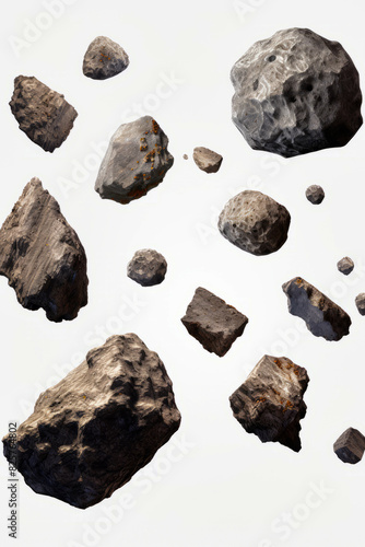 Group of rocks sitting on top of white surface.