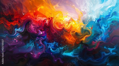 Swirls of vibrant colors bursting with energy, painting the canvas with a symphony of hues in perfect rhythm