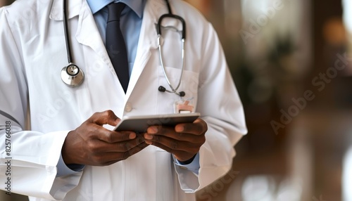 Doctor utilizing tablet for electronic medical records management in healthcare setting