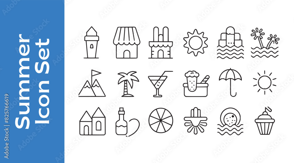 Summer Icon Set with editable vector outline. Summer Icon Set with editable vector outline.