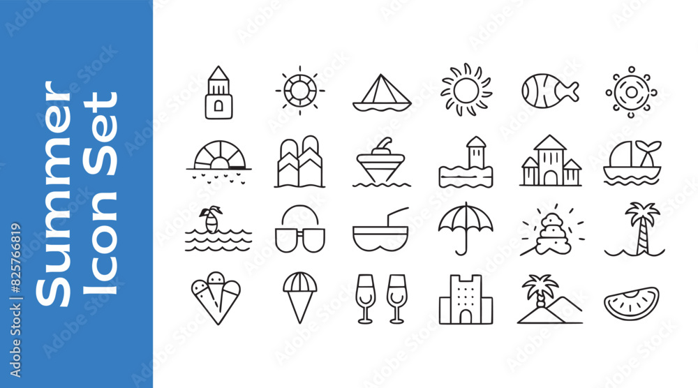 Summer Icon Set with editable vector outline. Summer Icon Set with editable vector outline.