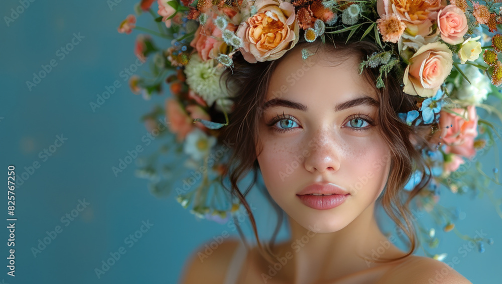 Portrait of a woman with flowers. Created with Ai