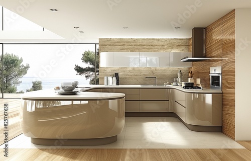 An overview of a modern kitchen idea from a wide viewpoint