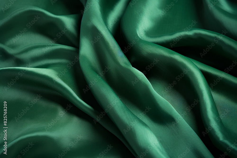 Fototapeta premium Green silk fabric with very thin line of folds.