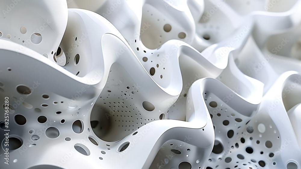 Obraz premium White abstract 3D organic structure with holes. Futuristic sci-fi background.