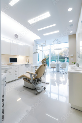 Dental office with chair and sink in it. photo