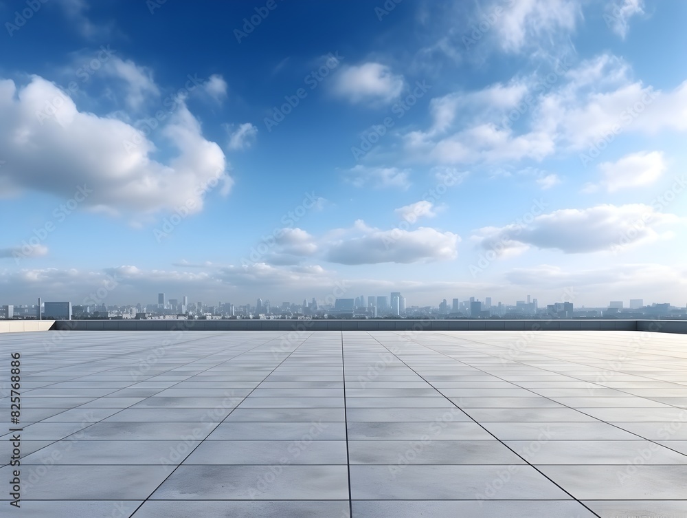Expansive 3D Rendering of Cityscape with Cloudy Sky and Empty Square
