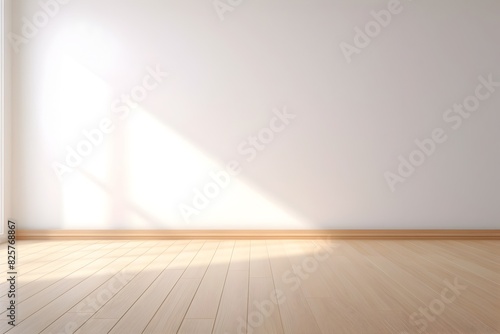 Empty Minimalist Room with Sunlight Casting Geometric Shadows on the Wall - 3D Rendered Architectural Interior Design Concept