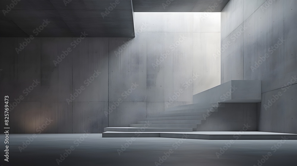 Minimalist Concrete Architecture Interior with Geometric Stairs and Dramatic Lighting Minimalist Concrete Architecture Interior with Geometric Stairs and Dramatic Lighting