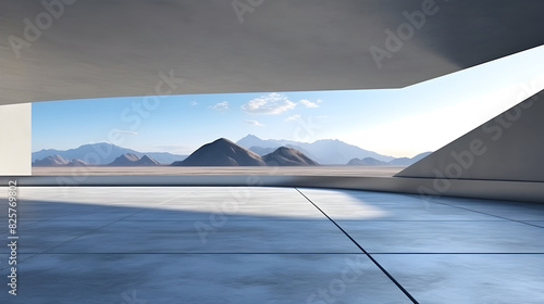 Modernistic Architecture with Mountainous Vista in Empty Parking Area