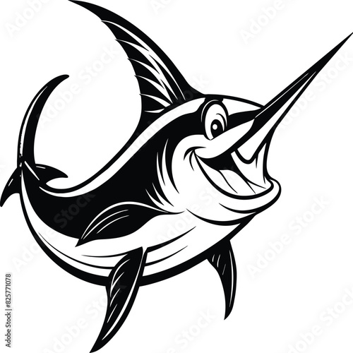Marlin Swordfish illustration in black clipart style blue marlin vector fisherman logo fishing