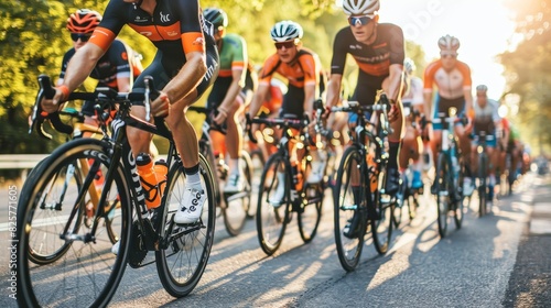 Cyclists engaged in a fierce competition during an exhilarating road race challenge