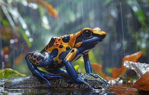 A rainforest's Dendrobates leucomelas poison dart frog.