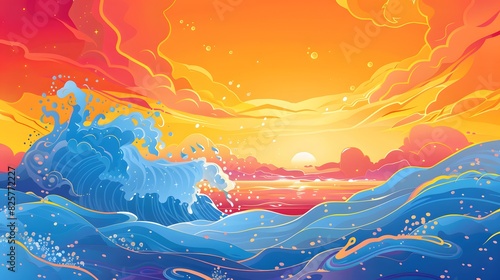 Summer background and banner with water, splash and waves in vector abstract shape.  © Berkah