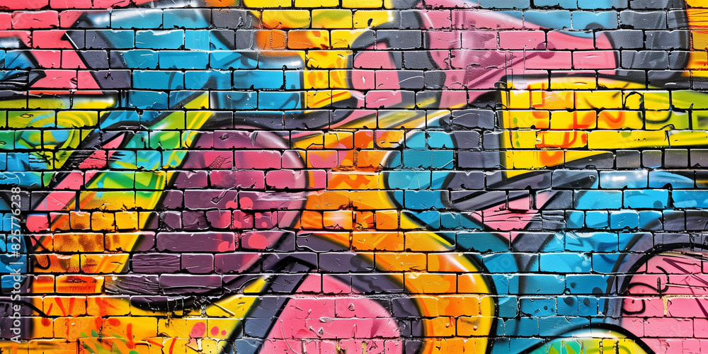 A perspective view of a brick wall adorned with vibrant graffiti art, highlighting colorful and creative street art against the rough brick texture.
A perspective view of a brick wall adorned with vibrant graffiti art, highlighting colorful and creative street art against the rough brick texture.