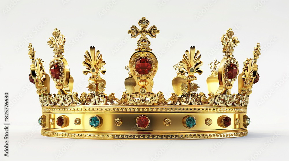 Elegant golden crown adorned with gems on a white background, representing royalty, luxury, and prestige. Perfect for regal-themed designs. Elegant golden crown adorned with gems on a white background, representing royalty, luxury, and prestige. Perfect for regal-themed designs.
