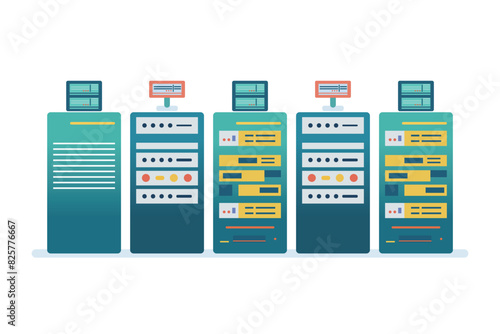Server room racks isolated on white background