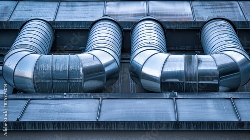 Close-up of an air conditioning exhaust vent on a commercial building roof, capturing the details of the external pipe and ventilation system photo