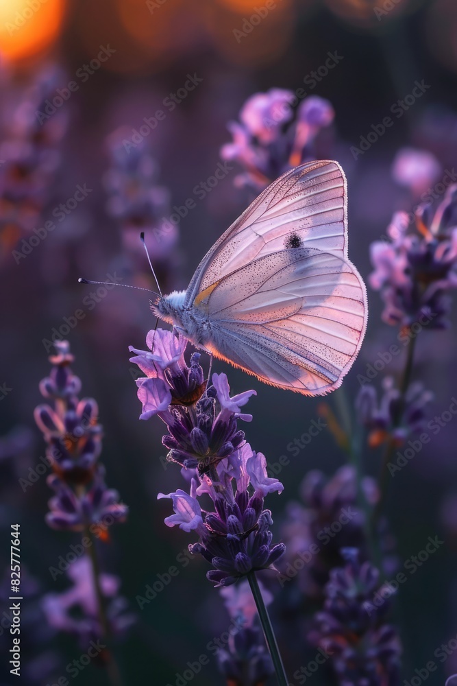 A butterfly is sitting on top of some lavender flowers. A butterfly is sitting on top of some lavender flowers.