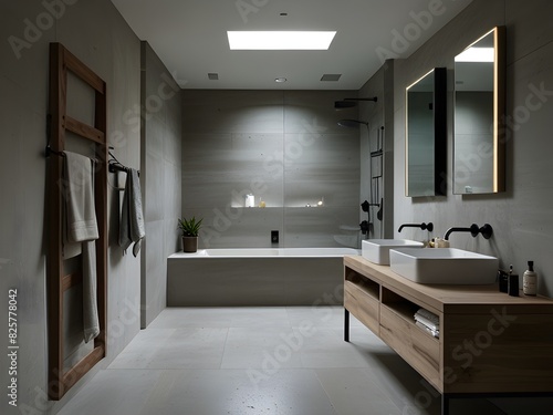Minimalist bathroom with clean lines and simple  functional design  generative AI