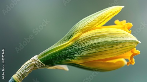 Bright yellow Daffodil bud in close up view