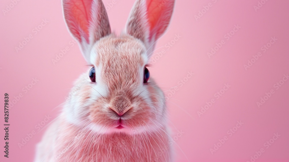 Obraz premium A rabbit is sitting on a pink background.