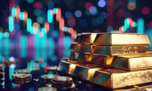 Stack of gold bars with sto...