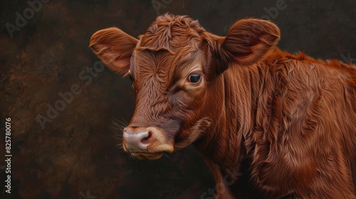 A painting of a brown cow.