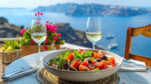 Local Restaurant on Santorini Island Serves Traditional Greek Salad
