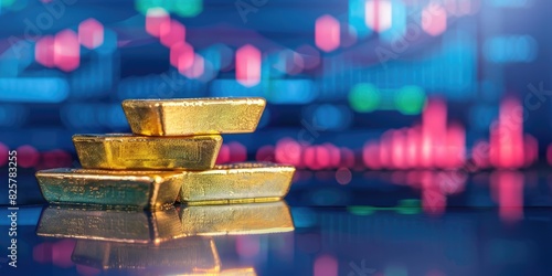 Stack of gold bars with sto...