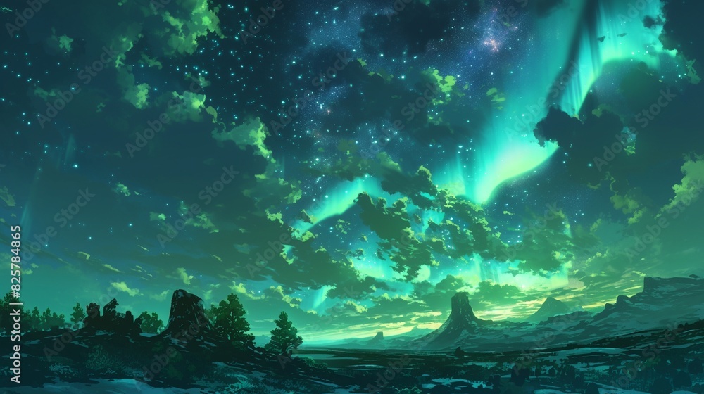 綺麗なオーロラのある空の風景3 綺麗なオーロラのある空の風景3