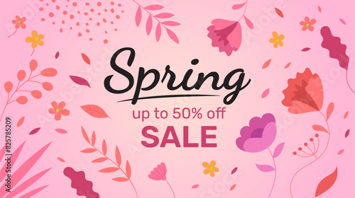 Spring Sale Header or Banner Design  Minimalistic style with floral elements and texture. Editable vector template for card  banner  invitation  social media post  poster  mobile apps  web ads.