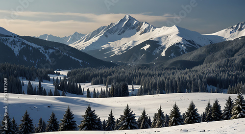 A background image of a beautiful landscape of Snowy mountains for background and wallpaper use 