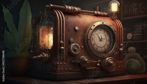 Steampunk conceptual background on history, mysticism, astrology, science, etc. Retro style.