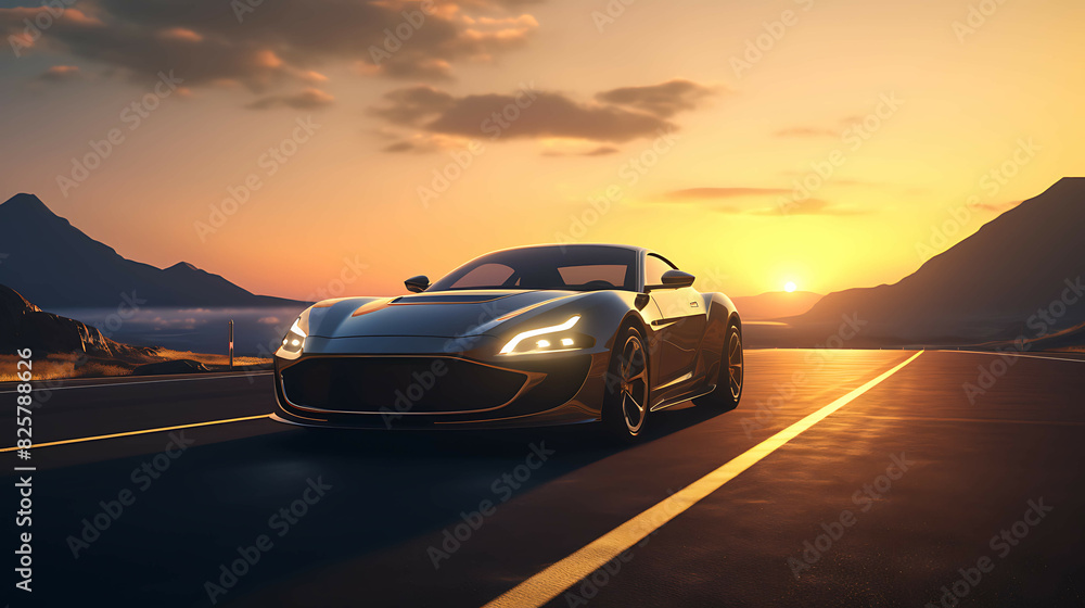 Luxurious car on the highway. Generative AI Luxurious car on the highway. Generative AI