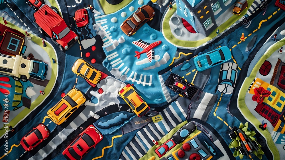 Vibrant Blanket Design for Boy Children Featuring Racing Cars, Monster Trucks, Helicopters, and More on Roads