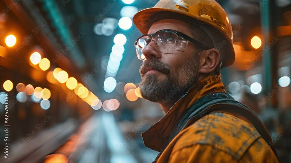 Portrait of Caucasian man industry worker wearing safety in large Industrial factory Portrait of Caucasian man industry worker wearing safety in large Industrial factory