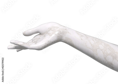 High detail 3D render of the white marble female hand sculpture. Antique marble statue of hand, isolated on white background. 3D illustration.
