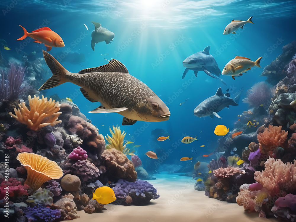 Fototapeta premium A Beautiful portrait of the aquatic life for background with copy space 