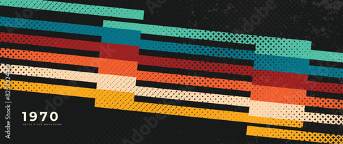 Abstract retro 70s background vector. Colorful vintage 1970 grunge stylish wallpaper with lines, stripes, curve shapes. Illustration design suitable for poster, banner, decorative, wall art.