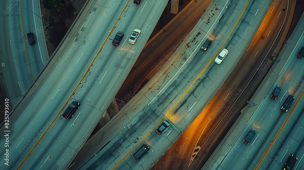 Aerial View of Busy Expressway with Flowing Traffic in Urban Landscape Aerial View of Busy Expressway with Flowing Traffic in Urban Landscape