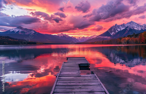 A stunning sunset over Grand Teton National Park. Created with Ai