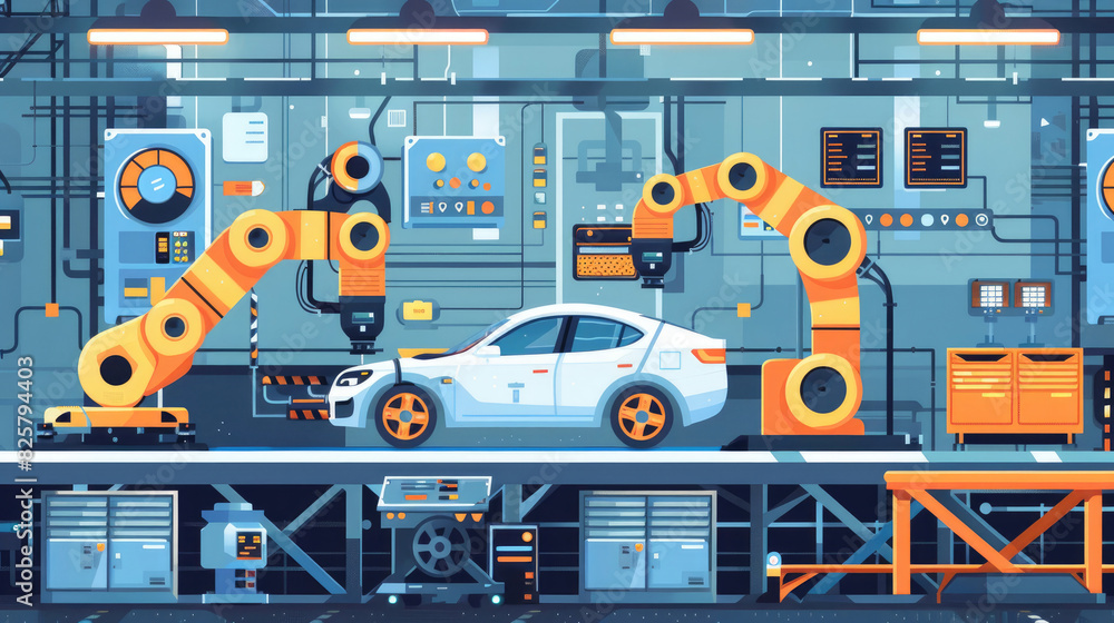 Robotic System in Car Production Illustration Robotic System in Car Production Illustration