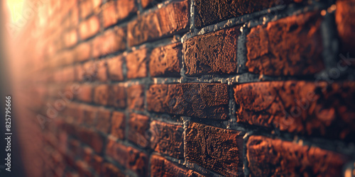 A perspective shot of a brick wall, highlighting the detailed texture and depth of the bricks, creating a visually appealing and rugged background.
 photo